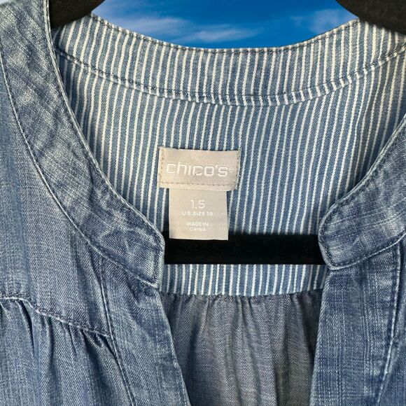 Chicos Dress Womens 1.5 US 10 Maxi Tiered Dress Roll Tab Sleeves w Pockets - Picture 4 of 5